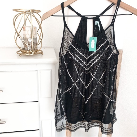 NWT Maurice’s sequin embellishments black tank top Size XS - Picture 1 of 13